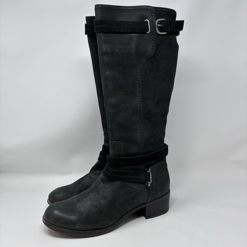 UGG Australia Women's 9 Darcie Tall Riding Leather Suede Boots Black Buckle - Picture 2 of 16
